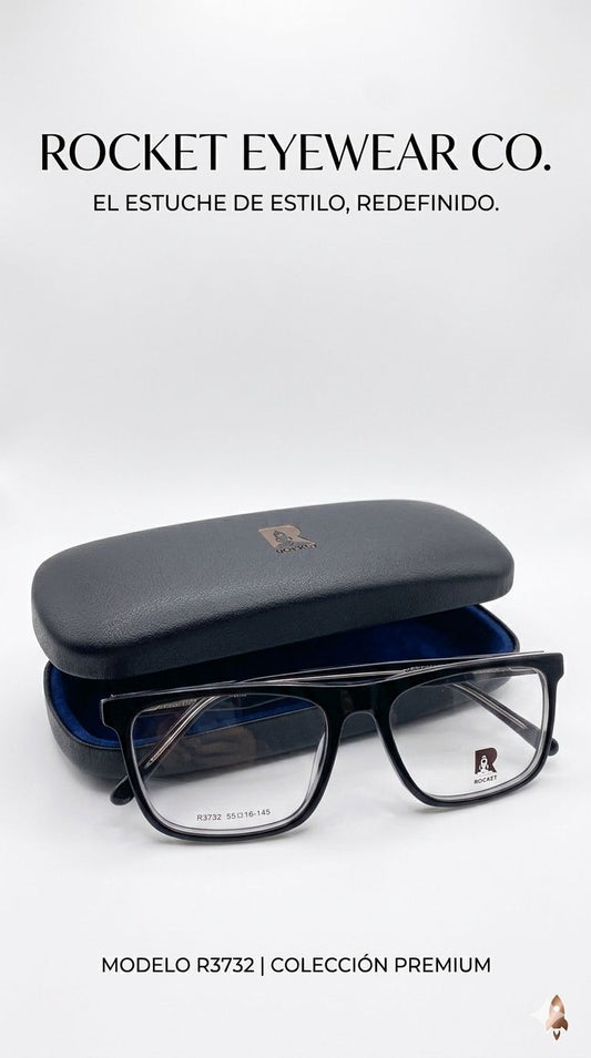 Lentes Rocket R3732 | Estilo Ejecutivo Rectangular – Negro Brillante Prem