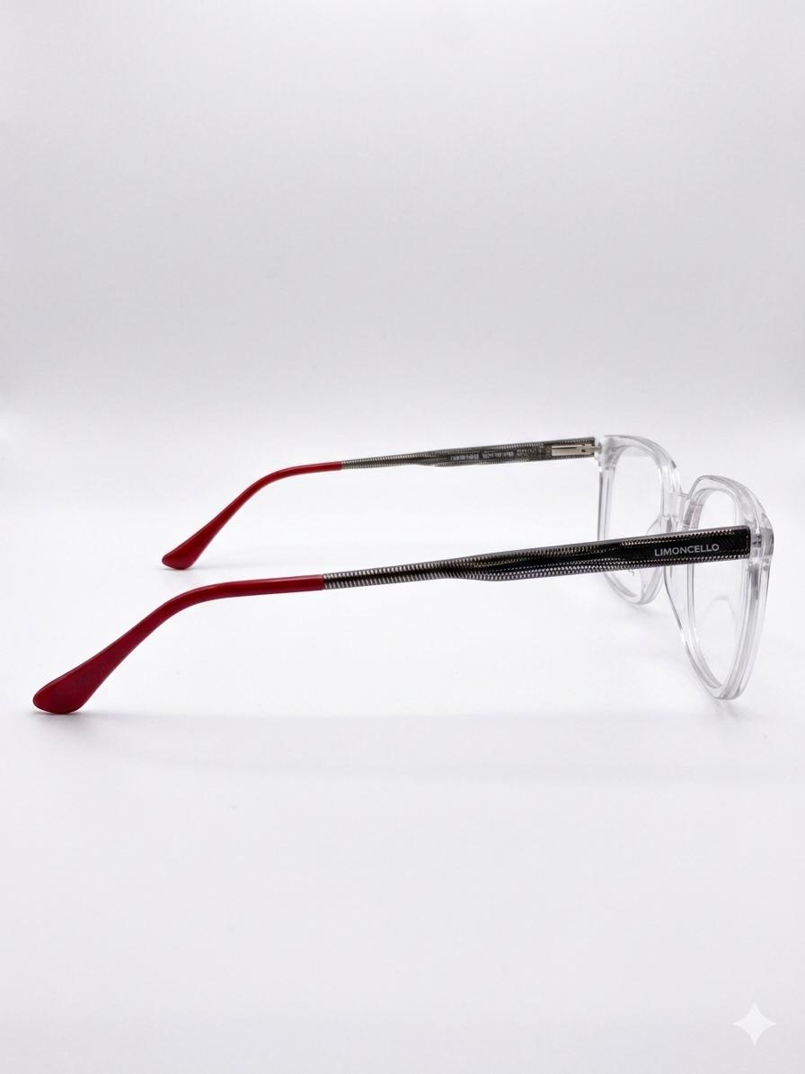 Lentes Limoncello "Crystal Clear" – Montura Cuadrada Transparente con Acento en Rojo