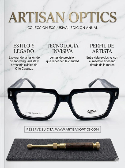 Lentes Otta Capuzzo - Modelo 8730: Elegancia Rectangular en Negro Sólido