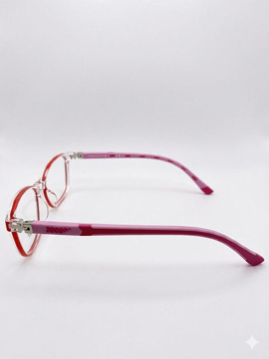 Lentes de Medida Suky Eyewear – Montura Transparente con Detalles en Rosado y Rojo para Niñas