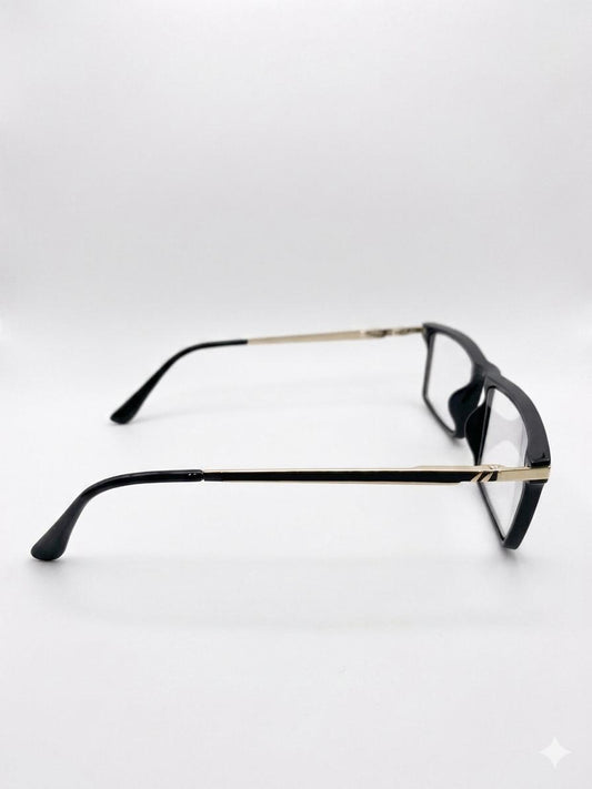 Lentes de Descanso Modernos – Cuadrados Negros con Patillas Doradas