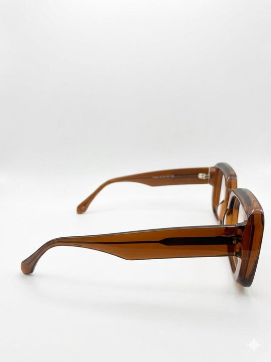 Gafas de Vista Cuadradas de Acetato Translúcido – Estilo Retro / Marrón Carey