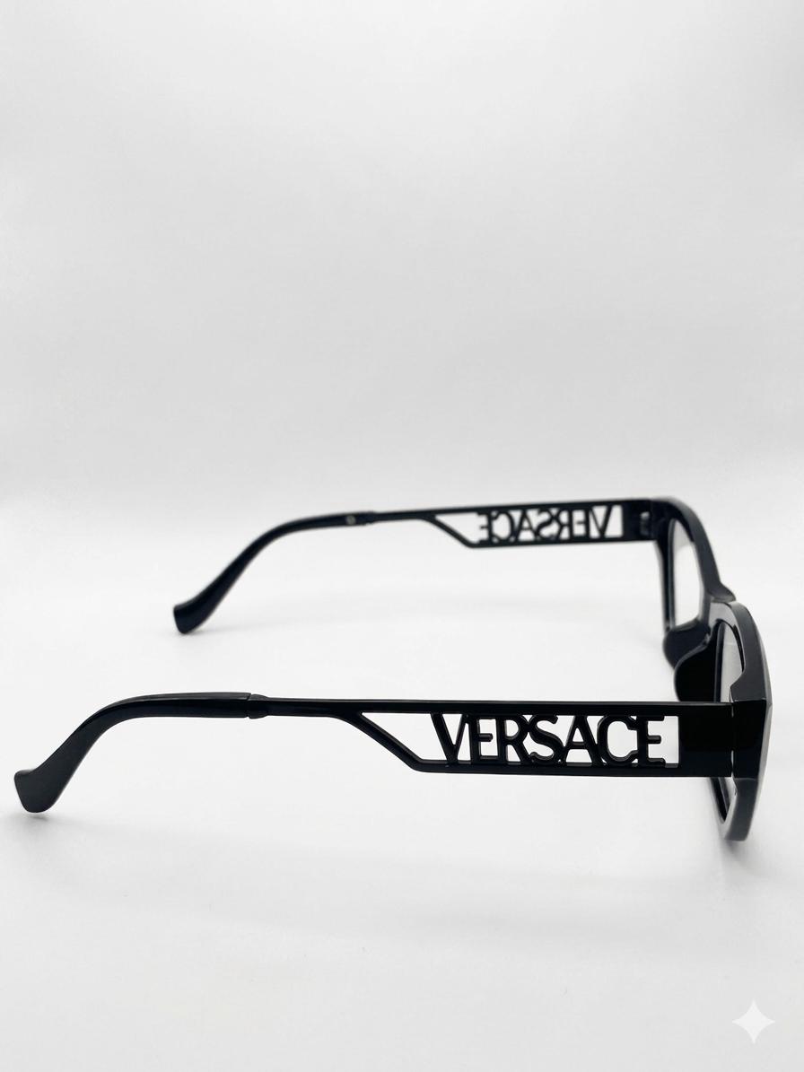 Gafas de Vista Versace Cat-Eye en Negro Brillante – Montura Oftálmica de Lujo con Logotipo Calado