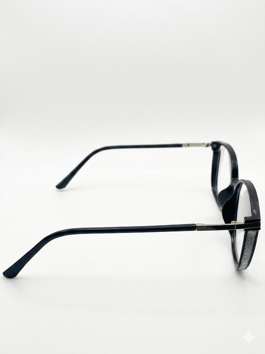 Lentes Oftálmicos Negros Circulares Para Mujer - Armazón Elegante Con Detalles Plateados Y Brillo Lateral