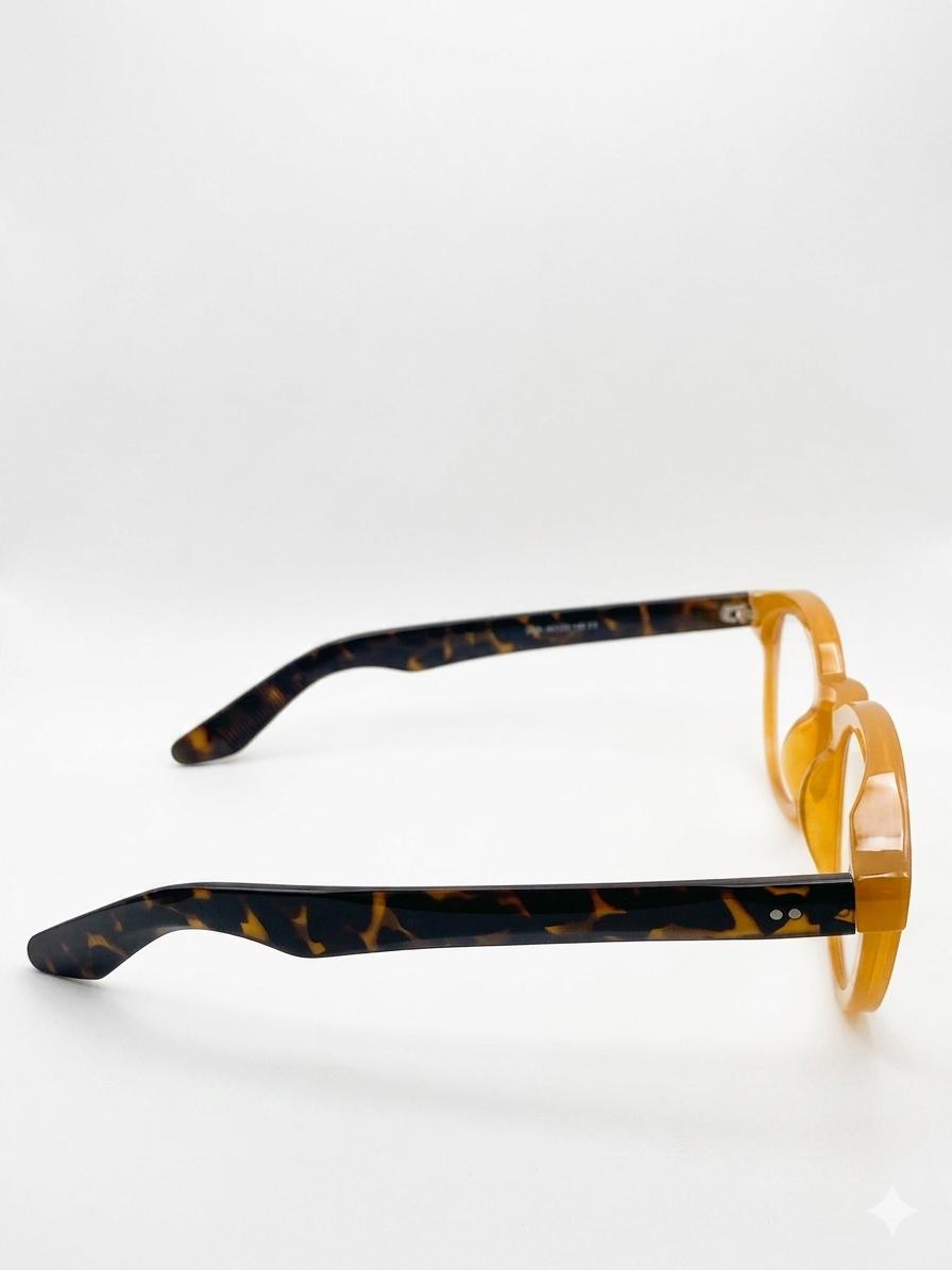 Montura Oftálmica en Acetato Miel con Patillas Carey