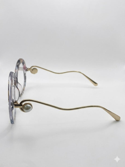Lentes de Descanso Oversize con Armazón Floral y Detalles de Perlas