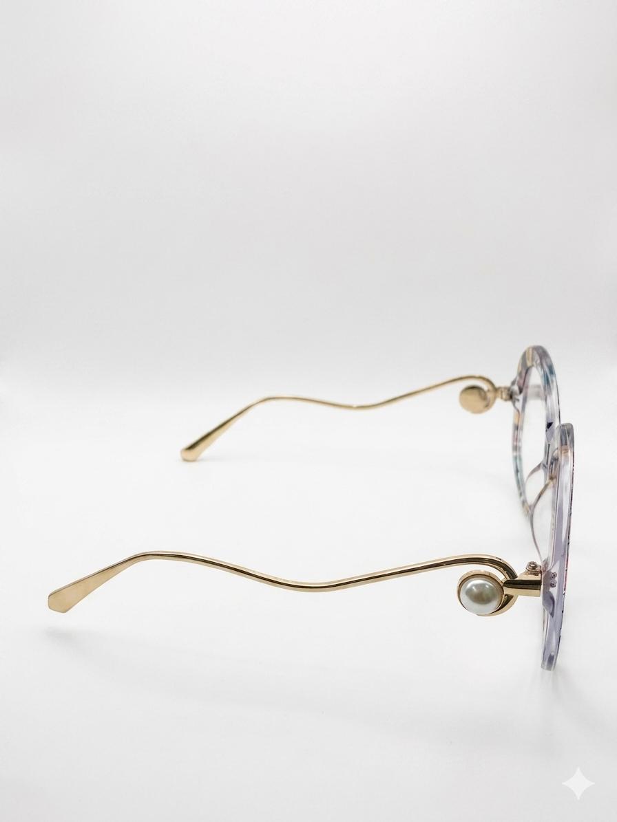 Lentes de Descanso Oversize con Armazón Floral y Detalles de Perlas