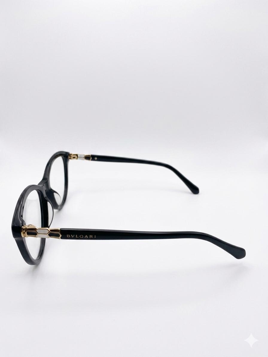 Gafas de Vista Bvlgari Style Cat-Eye – Montura Negra con Detalles en Oro y Esmalt