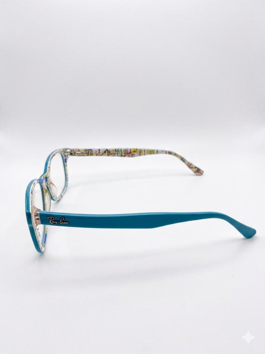 Armazón Oftálmico Ray-Ban Turquesa con Interior Multicolor – Estilo Moderno y Juvenil