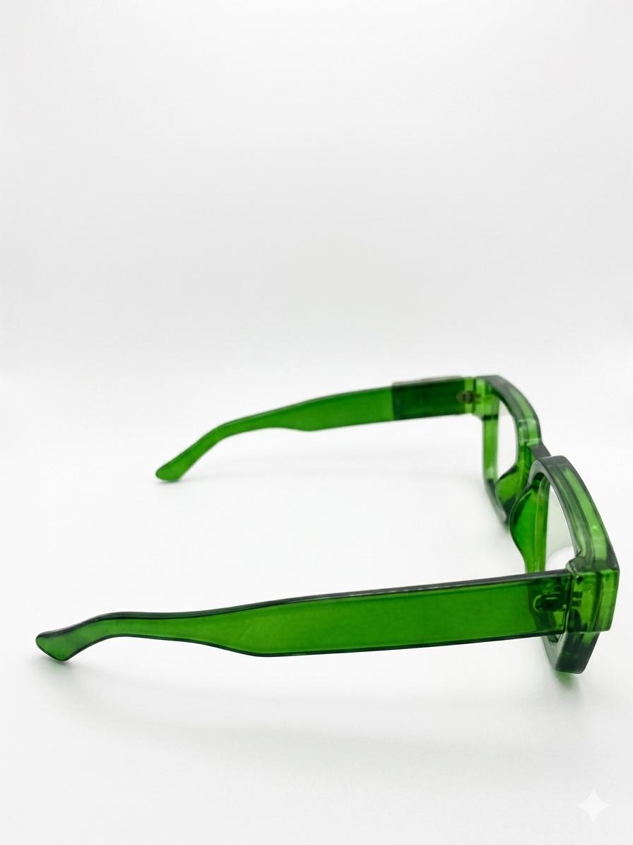 Lentes de Sol Cuadrados de Acetato Transparente – Verde Oliva / Botella