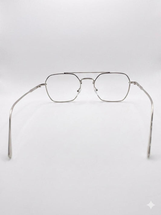 Lentes Oftálmicos Aviador Modernos – Montura Metálica Hexagonal en Oro Blanco / Plata