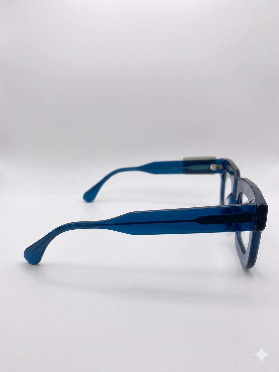 Montura de Gafas Ópticas Cuadradas en Acetato Azul Transparente – Opticruz Express