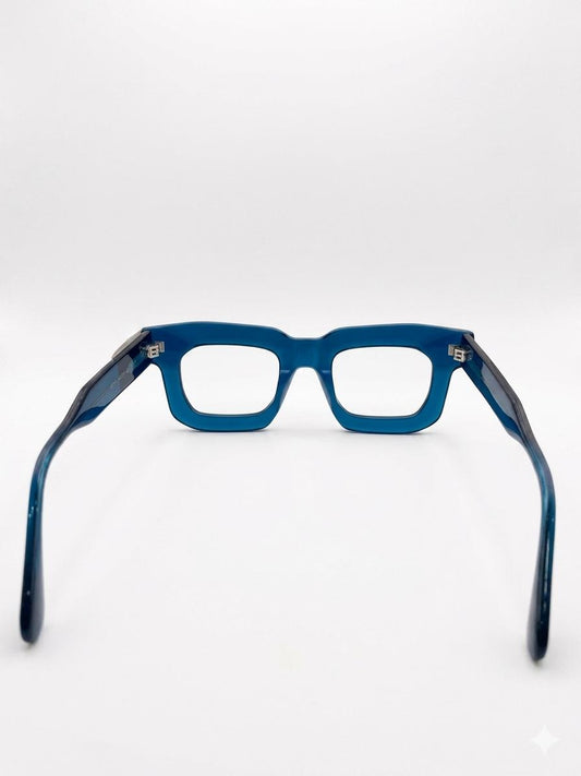 Montura de Gafas Ópticas Cuadradas en Acetato Azul Transparente – Opticruz Express
