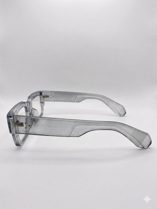 Montura Óptica Cuadrada en Acetato Translúcido Gris – Estilo Casual Moderno