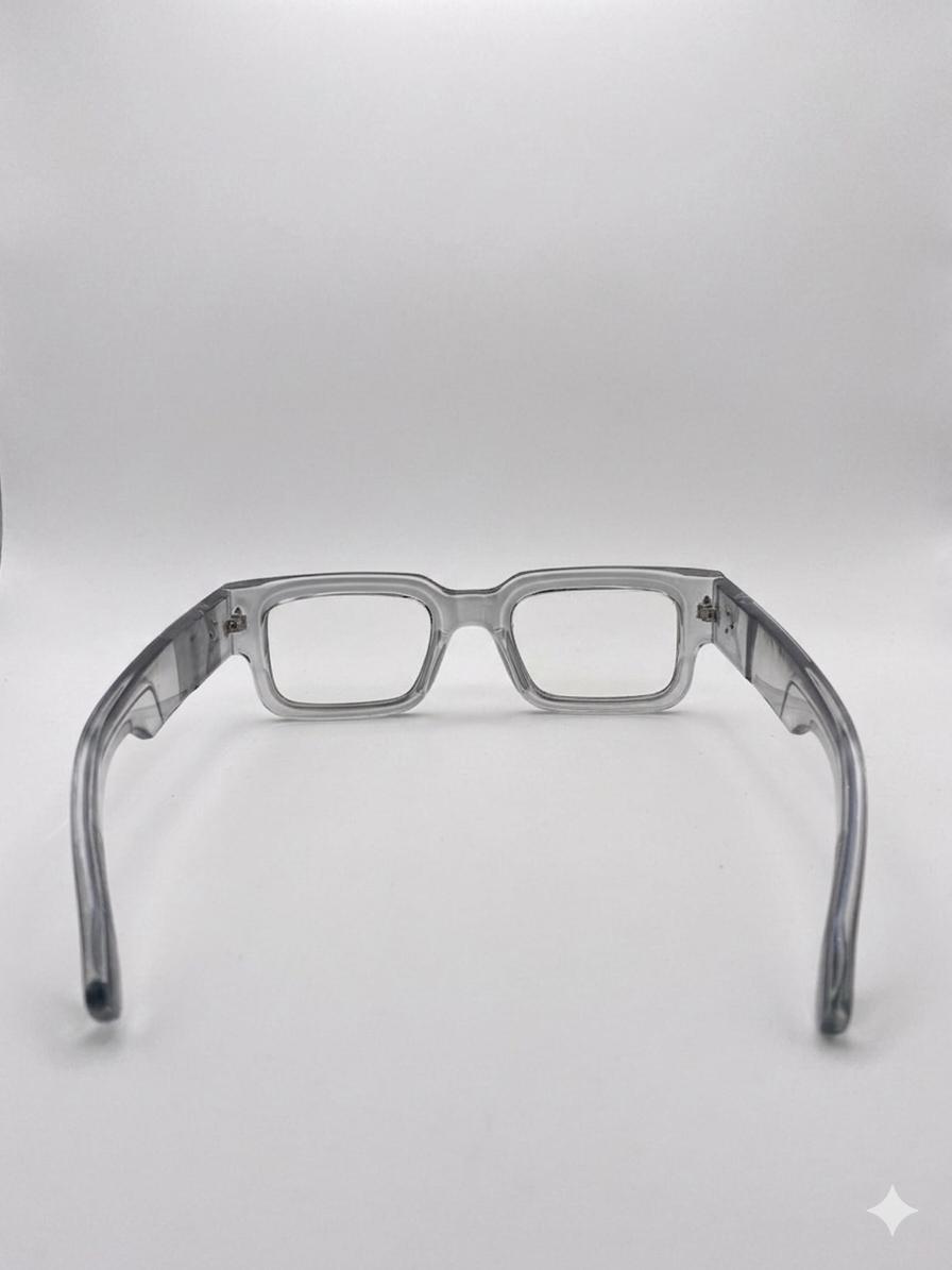 Montura Óptica Cuadrada en Acetato Translúcido Gris – Estilo Casual Moderno