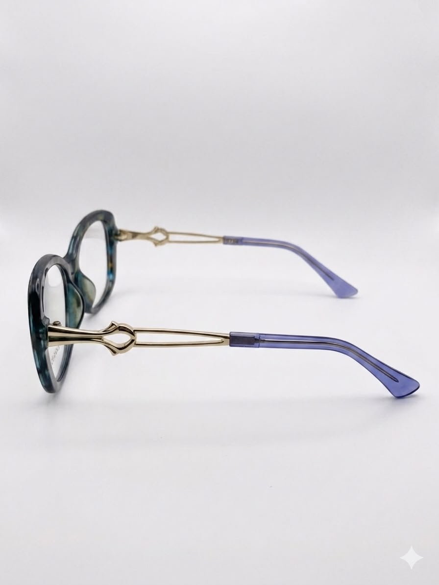 Gafas graduadas de diseño con marco estampado y patillas metálicas