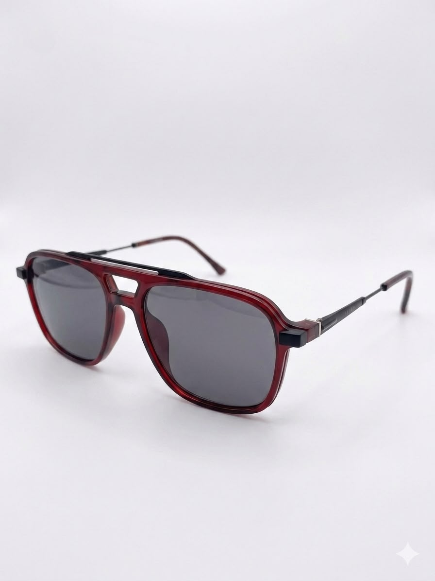 Gafas de sol estilo aviador con marco burdeos y detalle Young