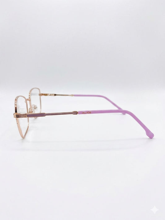 Armazón Oftálmico ALICE en Metal Oro Rosa con Varillas Rosados