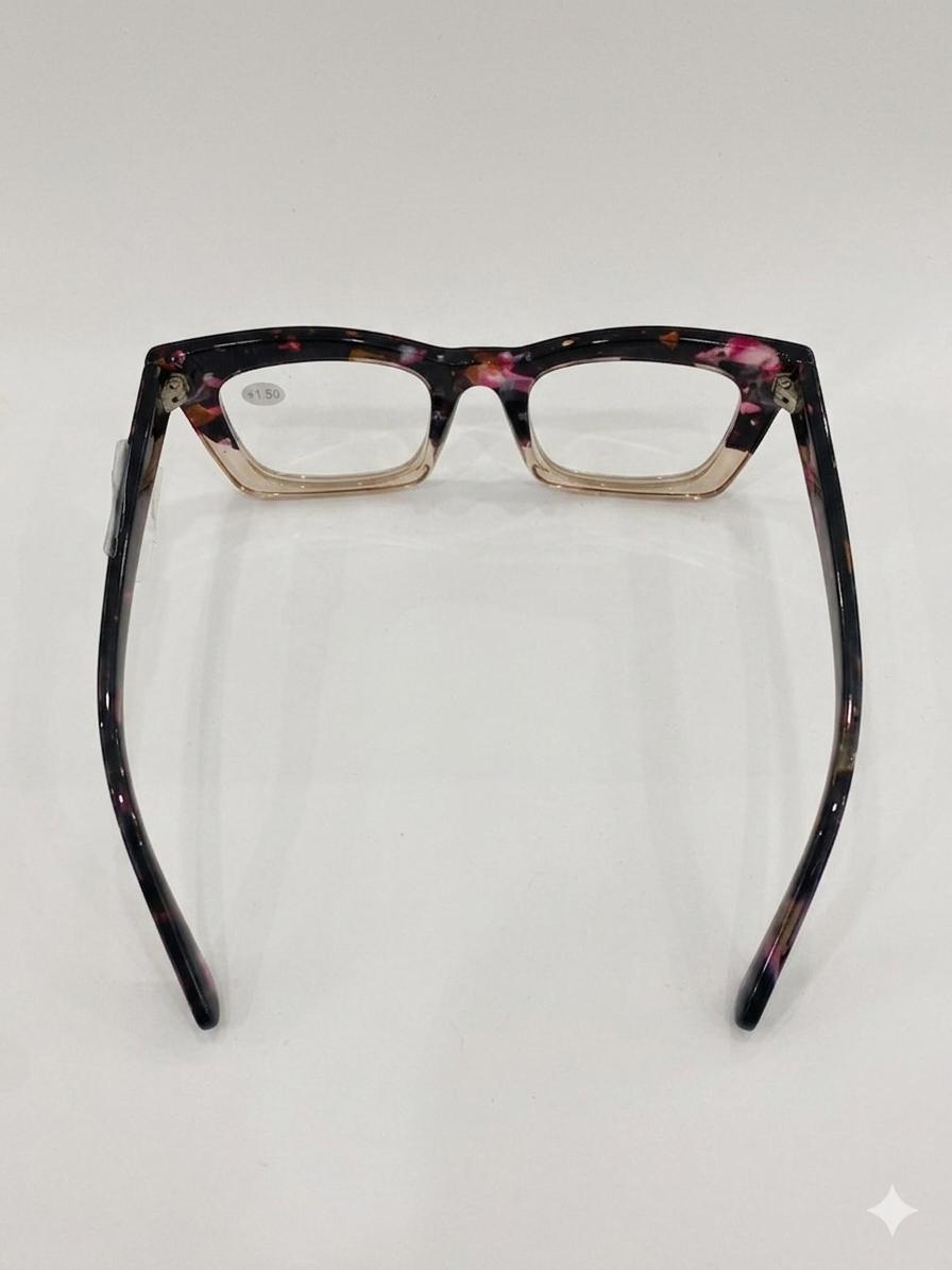 Lentes de lectura con montura estilo carey y diseño bicolor