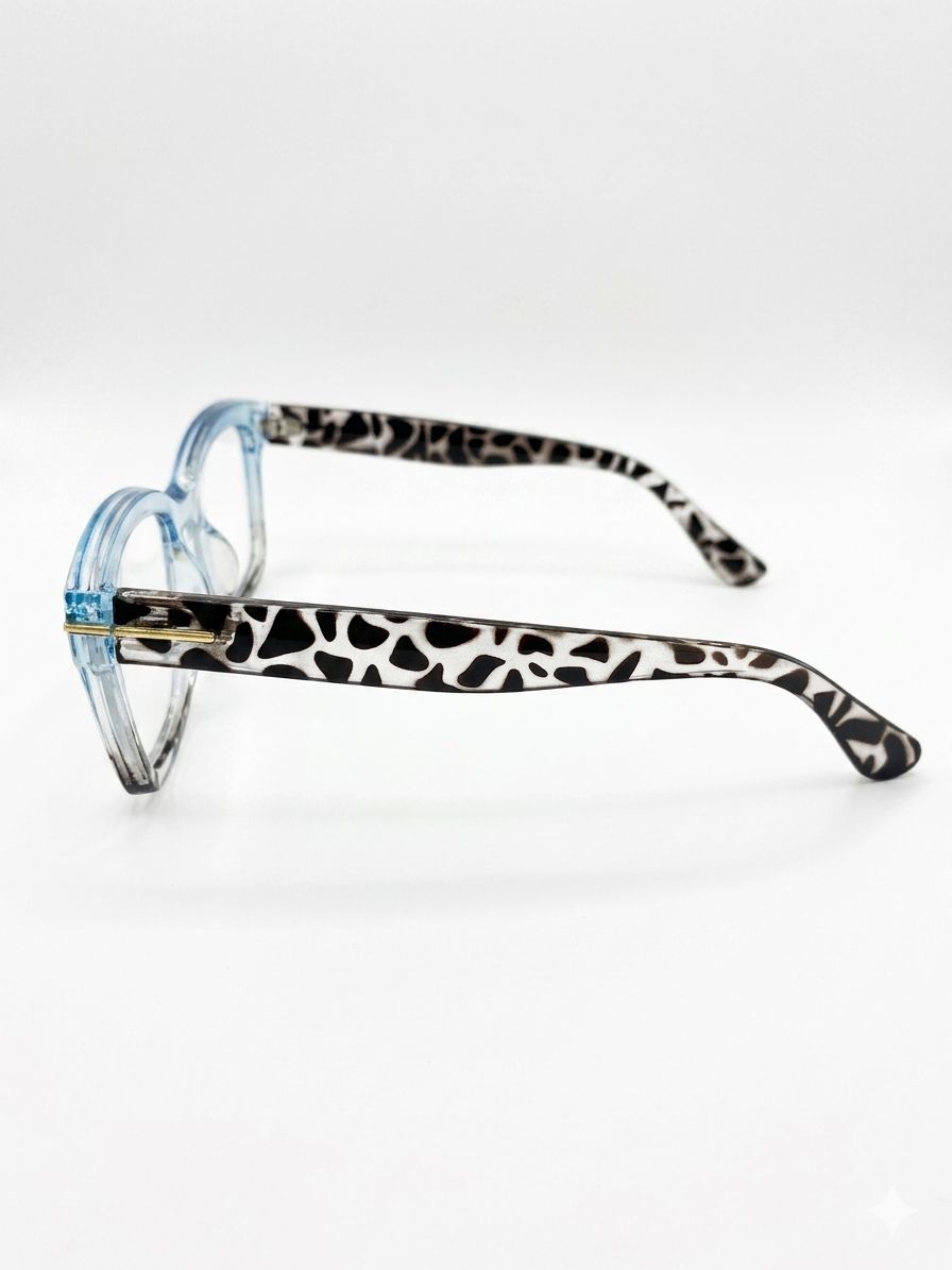 Gafas de lectura con marco bicolor y patrón animal print