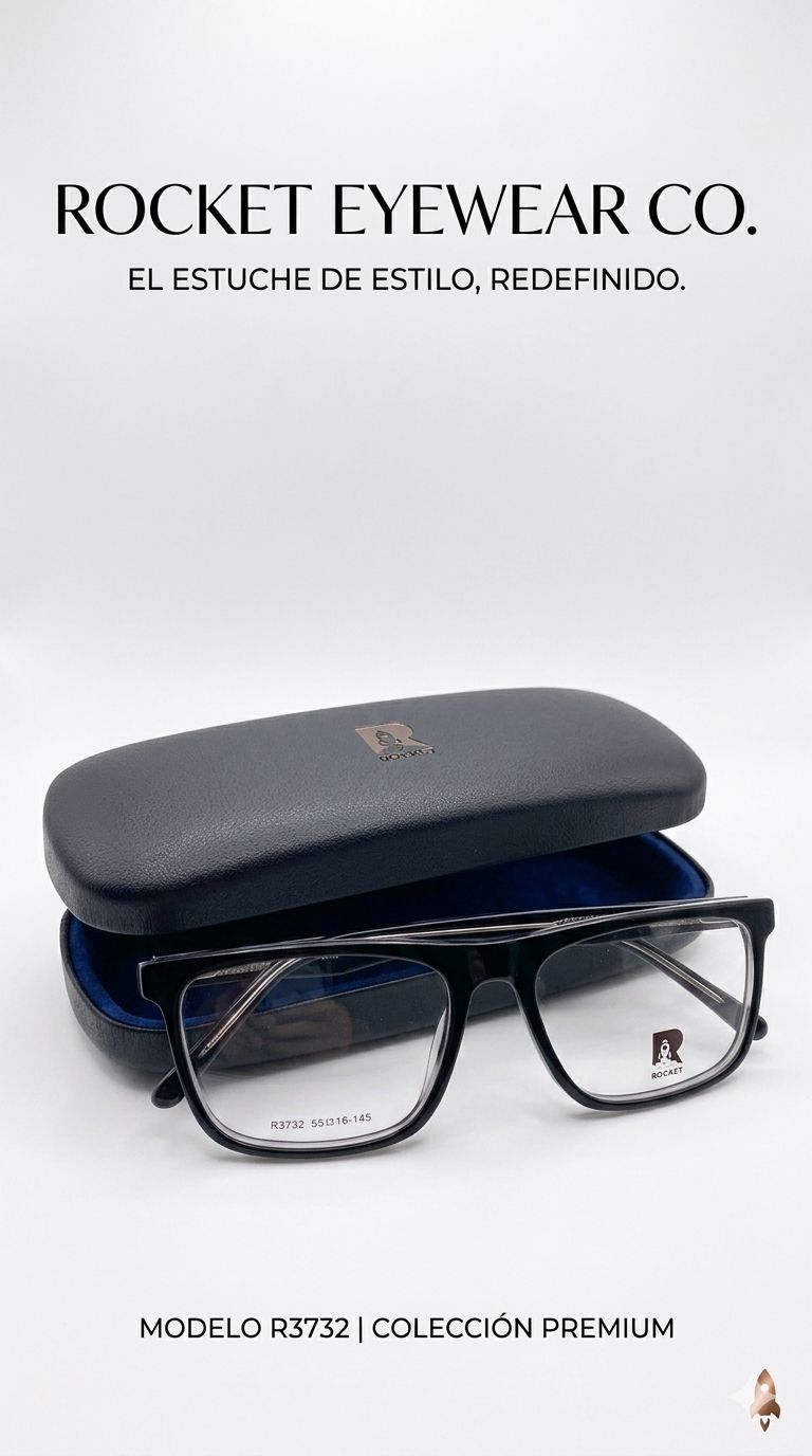 Lentes Rocket R3732 | Estilo Ejecutivo Rectangular – Negro Brillante Prem