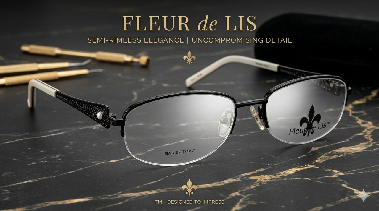 Monturas Fleur de Lis | Diseño Semi-Rimless de Lujo con Patillas de Corte Láser "Zebra Etch"