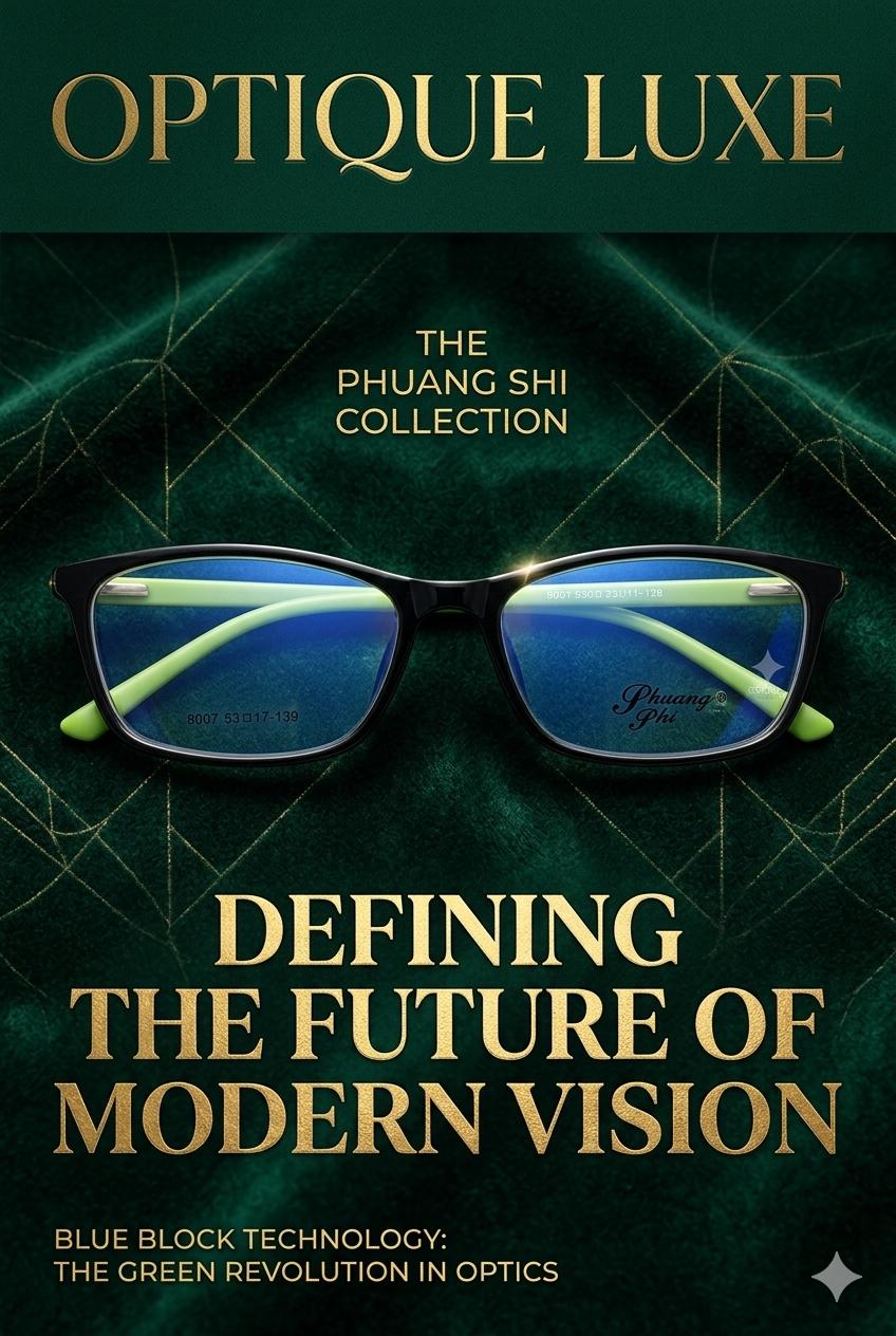 Gafas de Montura Negra y Verde Lima de Phuang Shi