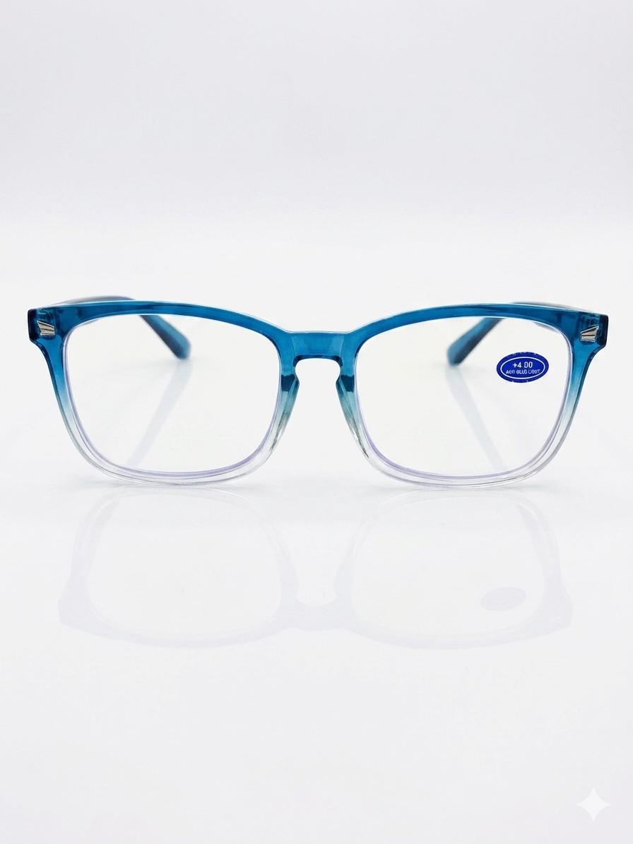 Gafas de Lectura y Protección Luz Azul con Montura Degradada de Azul a Transparente y Lente Izquierda Marcada