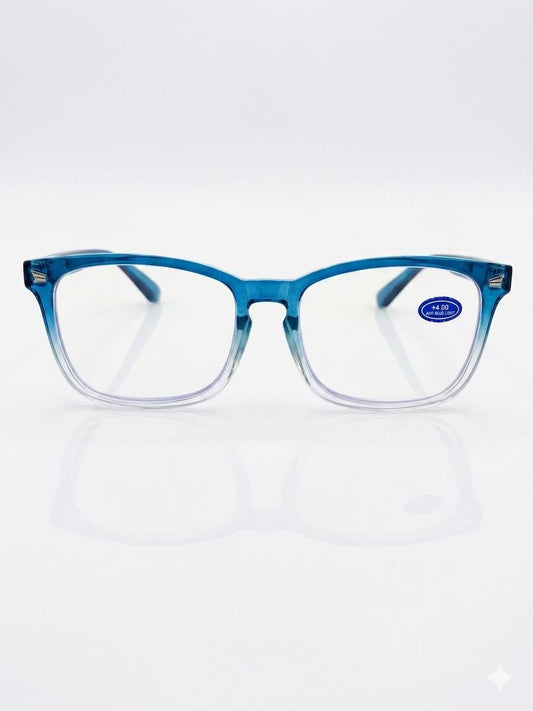Gafas de Lectura y Protección Luz Azul con Montura Degradada de Azul a Transparente y Lente Izquierda Marcada