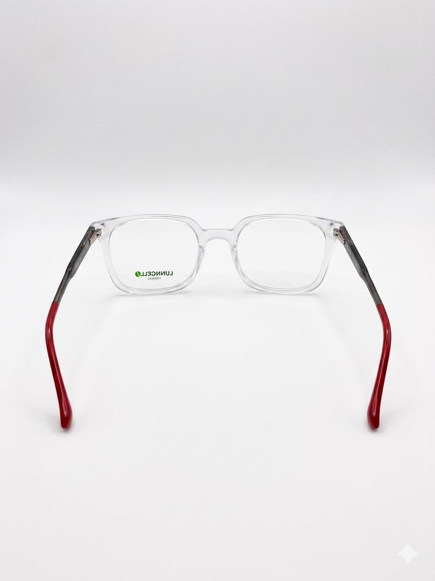 Lentes Limoncello "Crystal Clear" – Montura Cuadrada Transparente con Acento en Rojo