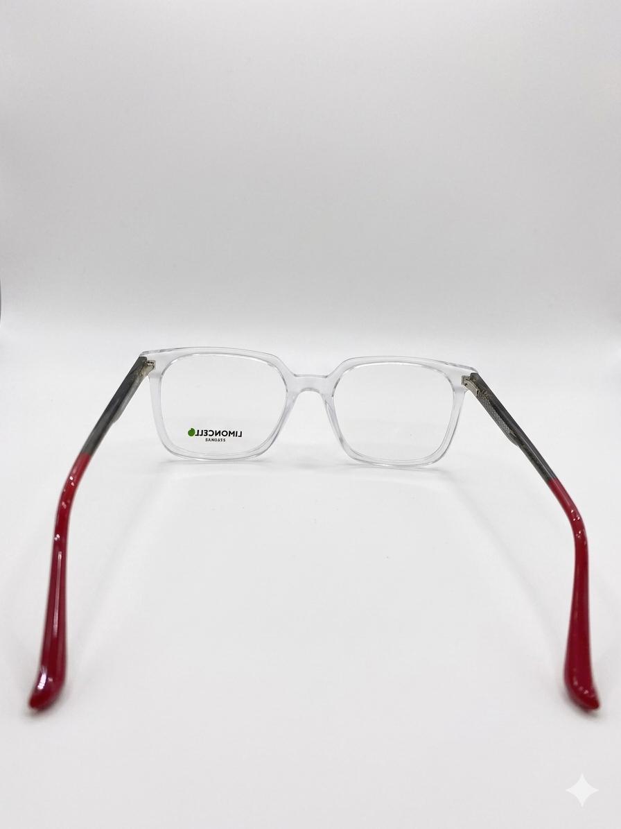 Lentes Limoncello "Crystal Clear" – Montura Cuadrada Transparente con Acento en Rojo