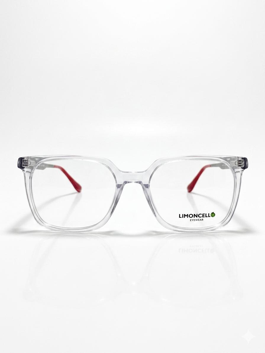 Lentes Limoncello "Crystal Clear" – Montura Cuadrada Transparente con Acento en Rojo