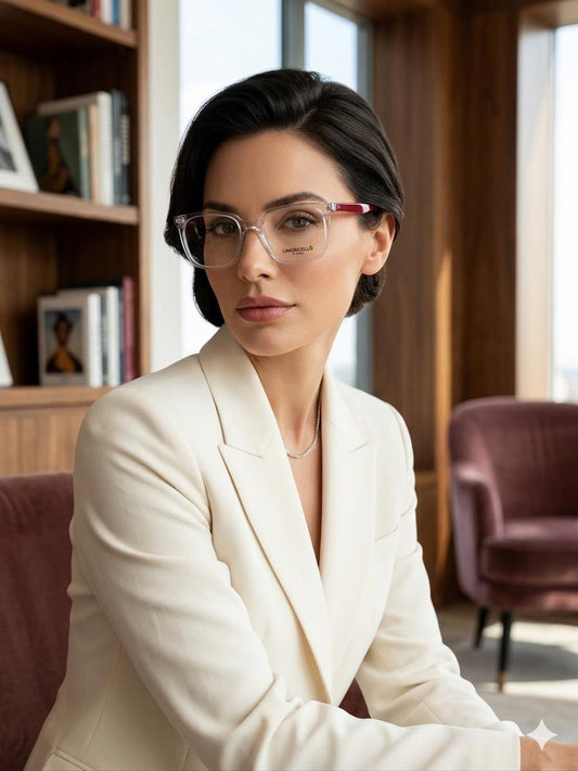 Lentes Limoncello "Crystal Clear" – Montura Cuadrada Transparente con Acento en Rojo