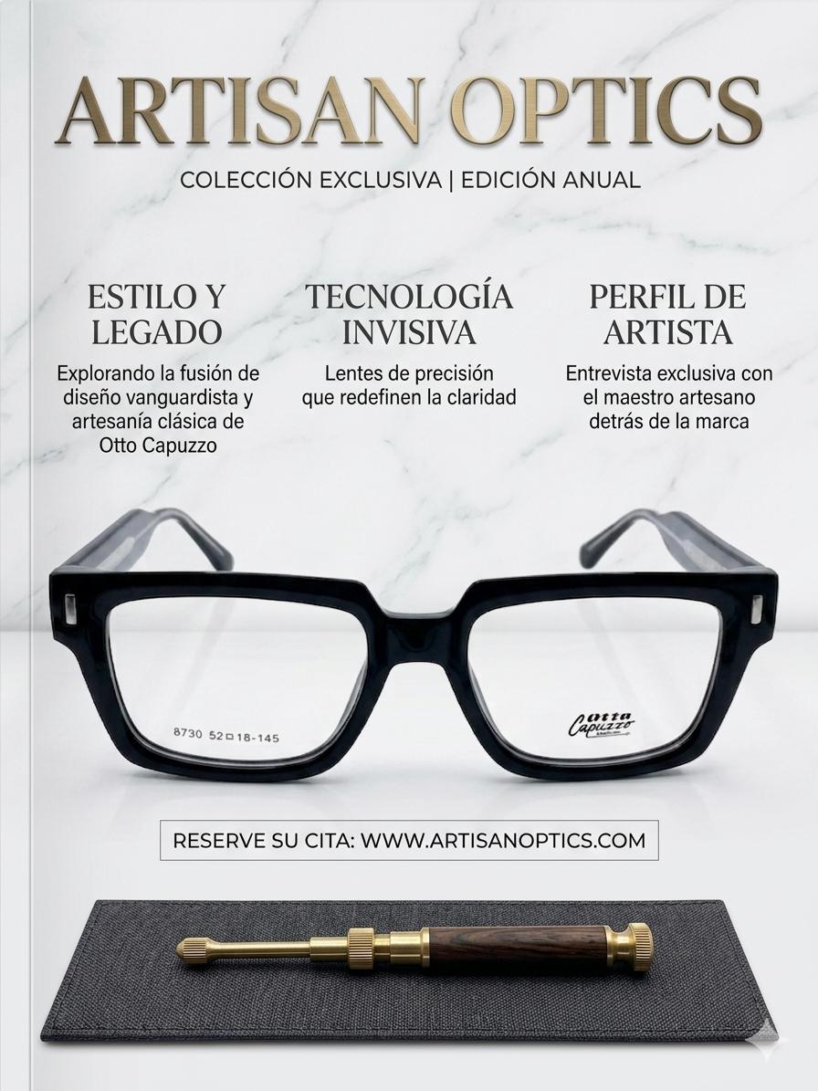 Lentes Otta Capuzzo - Modelo 8730: Elegancia Rectangular en Negro Sólido