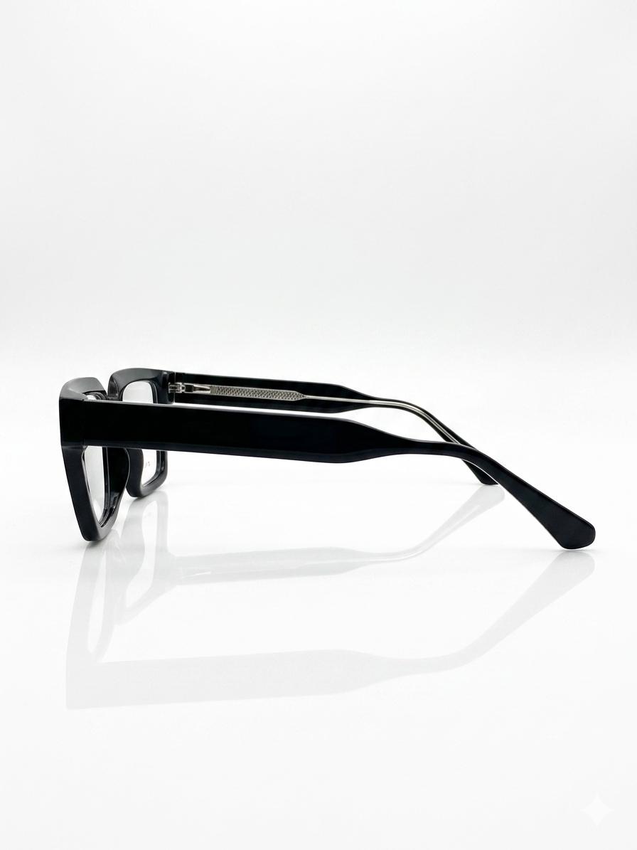 Lentes Otta Capuzzo - Modelo 8730: Elegancia Rectangular en Negro Sólido
