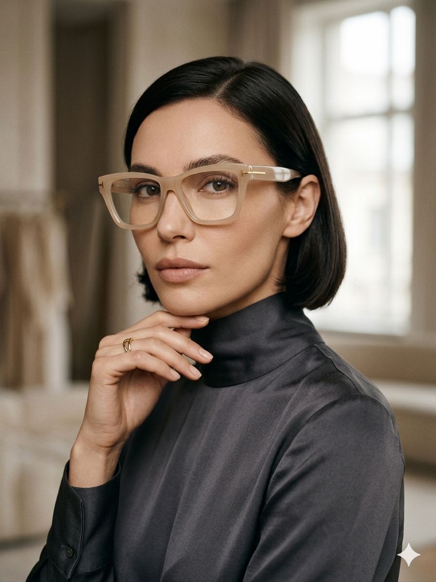 Gafas de Montura Gruesa Estilo Retro - Color Beige Translúcido