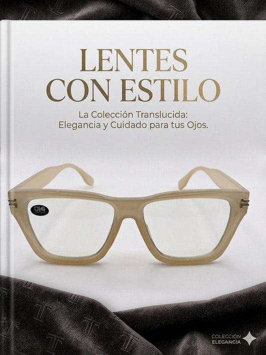 Gafas de Montura Gruesa Estilo Retro - Color Beige Translúcido