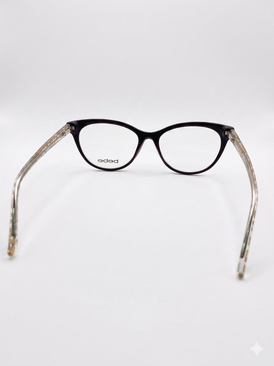 Montura Bebe Eyewear – Cat-Eye Elegante con Destellos Dorados