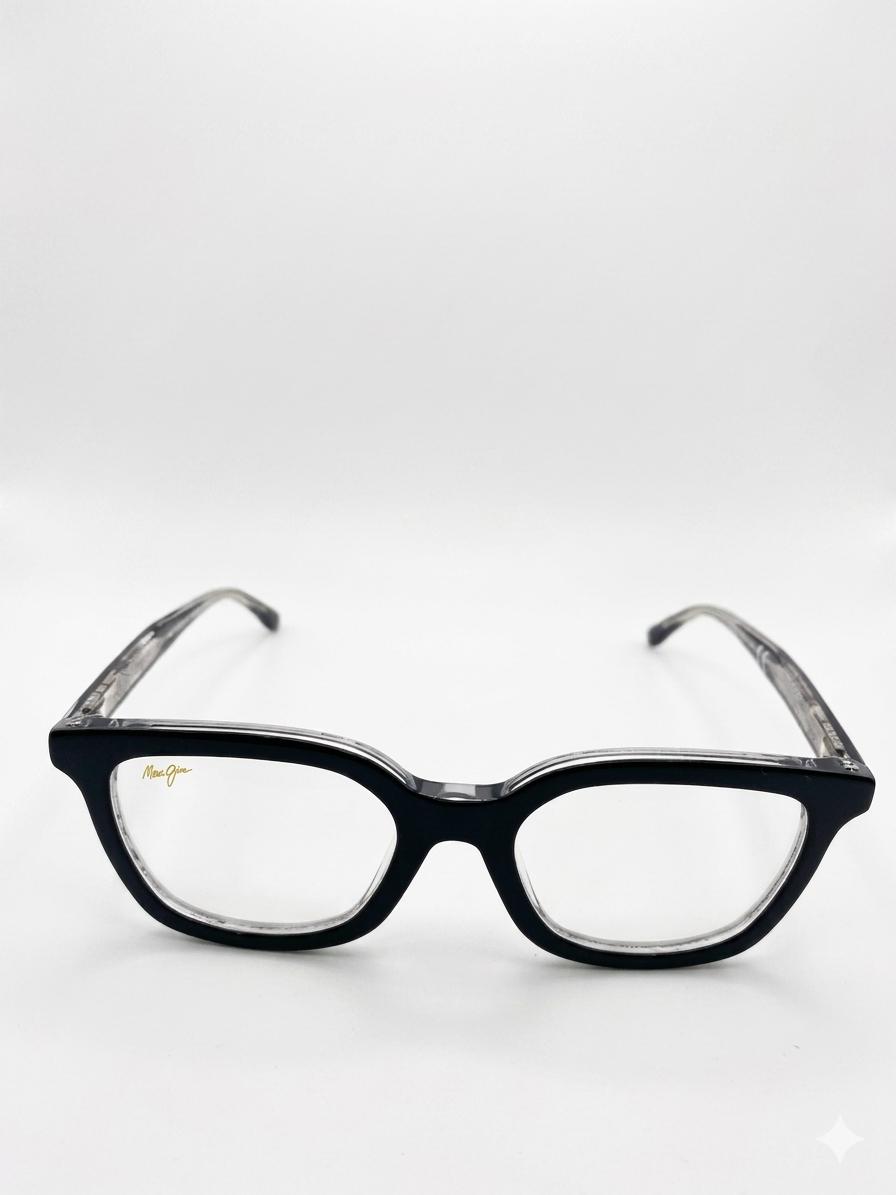 Gafas de Vista Maui Jim – Diseño Cuadrado Premium en Acetato Negro y Transparente
