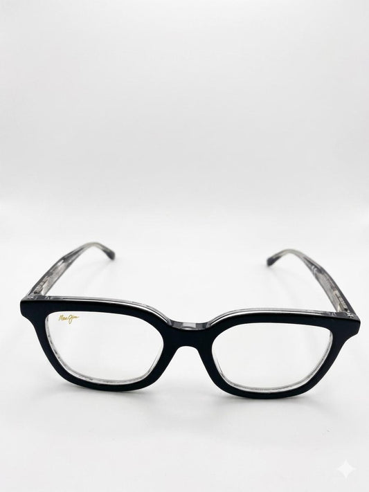 Gafas de Vista Maui Jim – Diseño Cuadrado Premium en Acetato Negro y Transparente