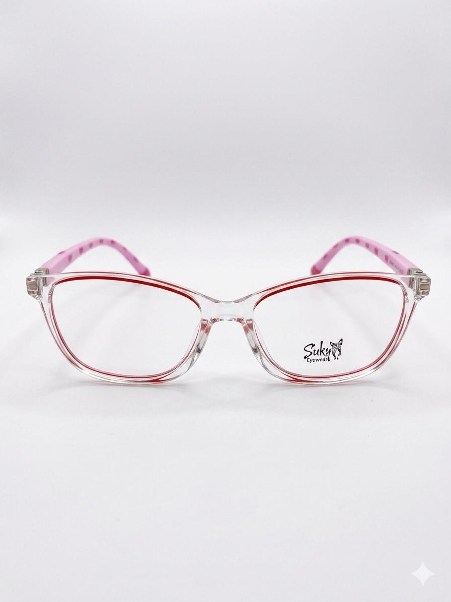 Lentes de Medida Suky Eyewear – Montura Transparente con Detalles en Rosado y Rojo para Niñas