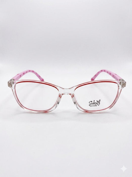 Lentes de Medida Suky Eyewear – Montura Transparente con Detalles en Rosado y Rojo para Niñas