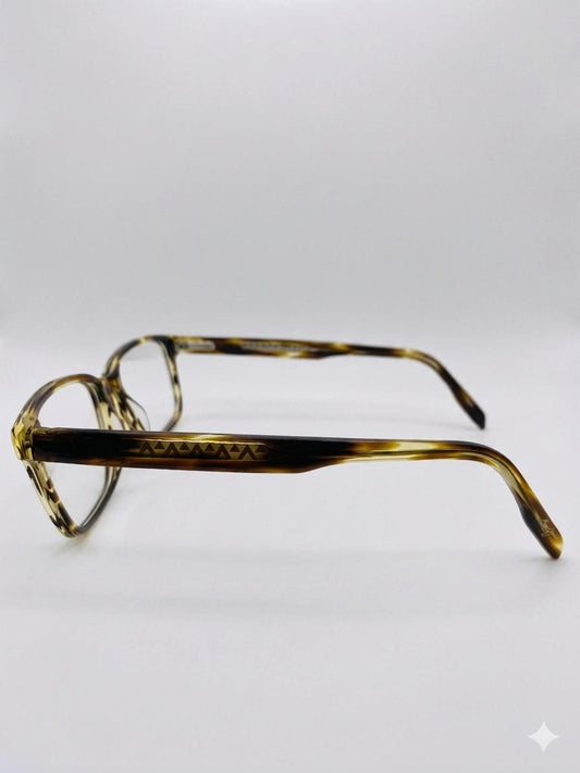 Gafas de Vista Vintage Carey con Detalles Geométricos Grabados – Montura Rectangular Unisex