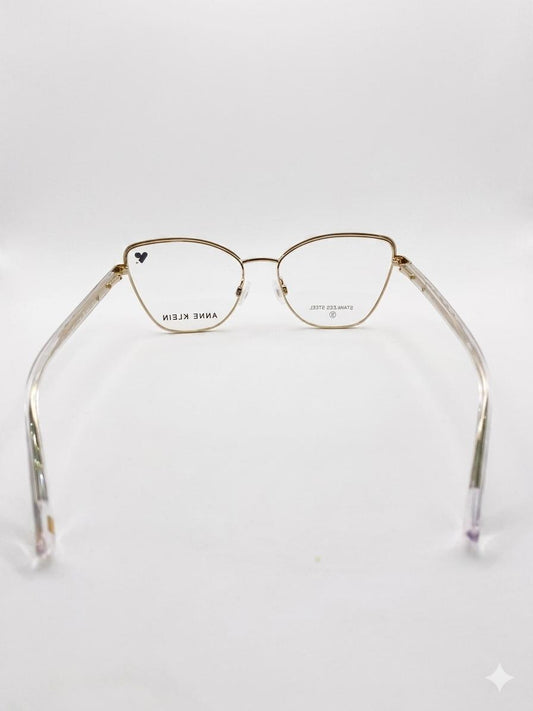 Gafas Oftálmicas Anne Klein – Montura Femenina de Acero Inoxidable Estilo Cat-Eye en Oro Brillante con Varillas de Diseño