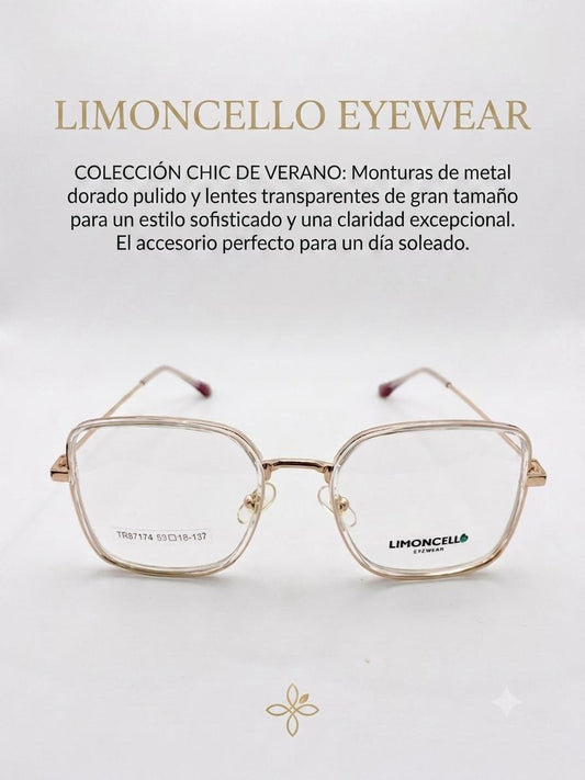 Lentes Ópticos Limoncello TR87174 – Estilo Cuadrado Soft en Oro Rosa y Transparente
