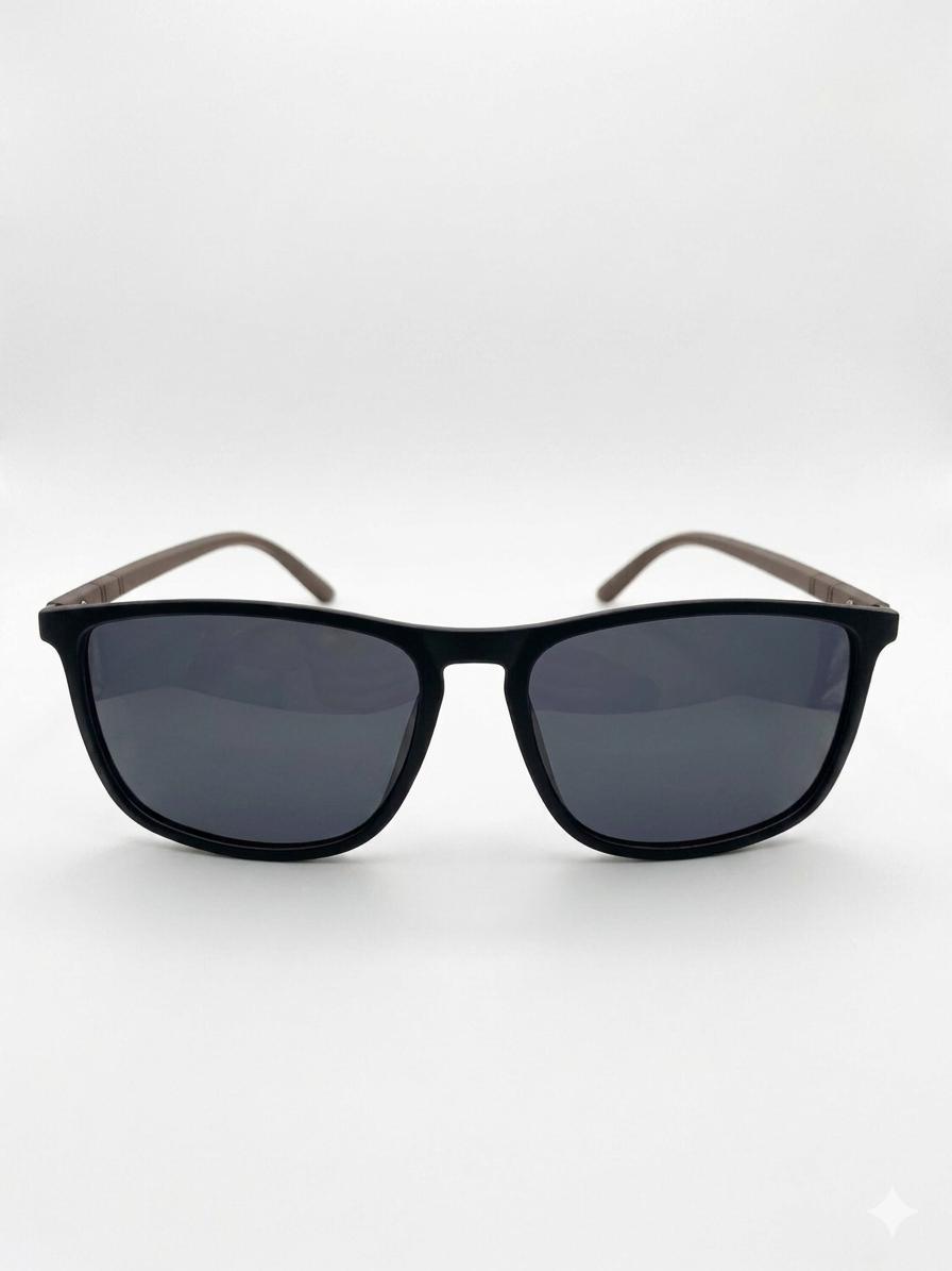 Gafas de Sol Cuadradas de Estilo Clásico con Patillas de Textura de Fibra y Detalle Web Tricolor
