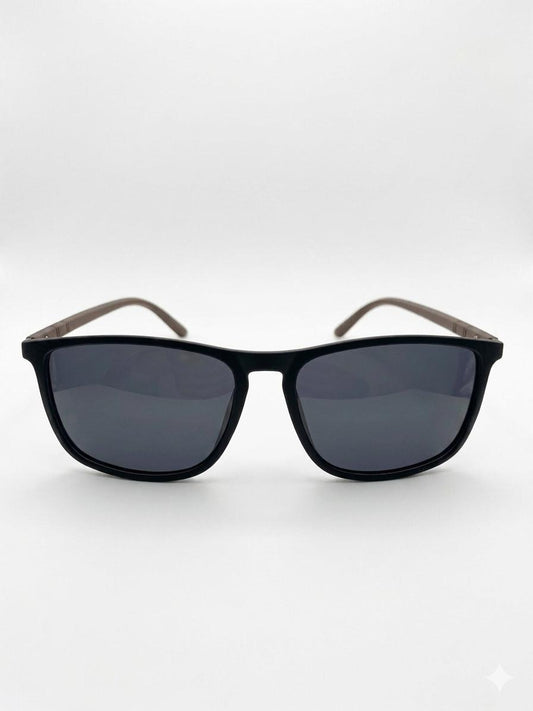 Gafas de Sol Cuadradas de Estilo Clásico con Patillas de Textura de Fibra y Detalle Web Tricolor