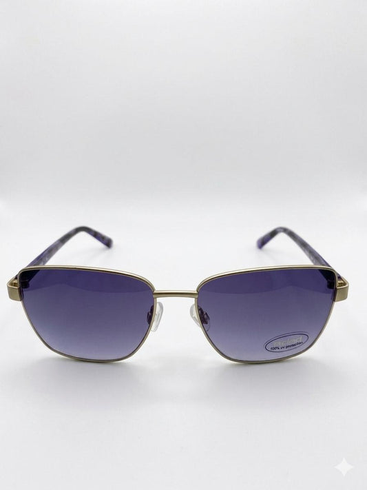Gafas de Sol Bebe para Mujer – Montura Metálica Dorada con Patillas de Carey Morado y Lentes Degradados