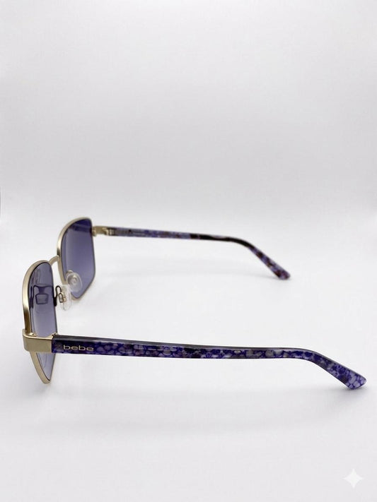 Gafas de Sol Bebe para Mujer – Montura Metálica Dorada con Patillas de Carey Morado y Lentes Degradados