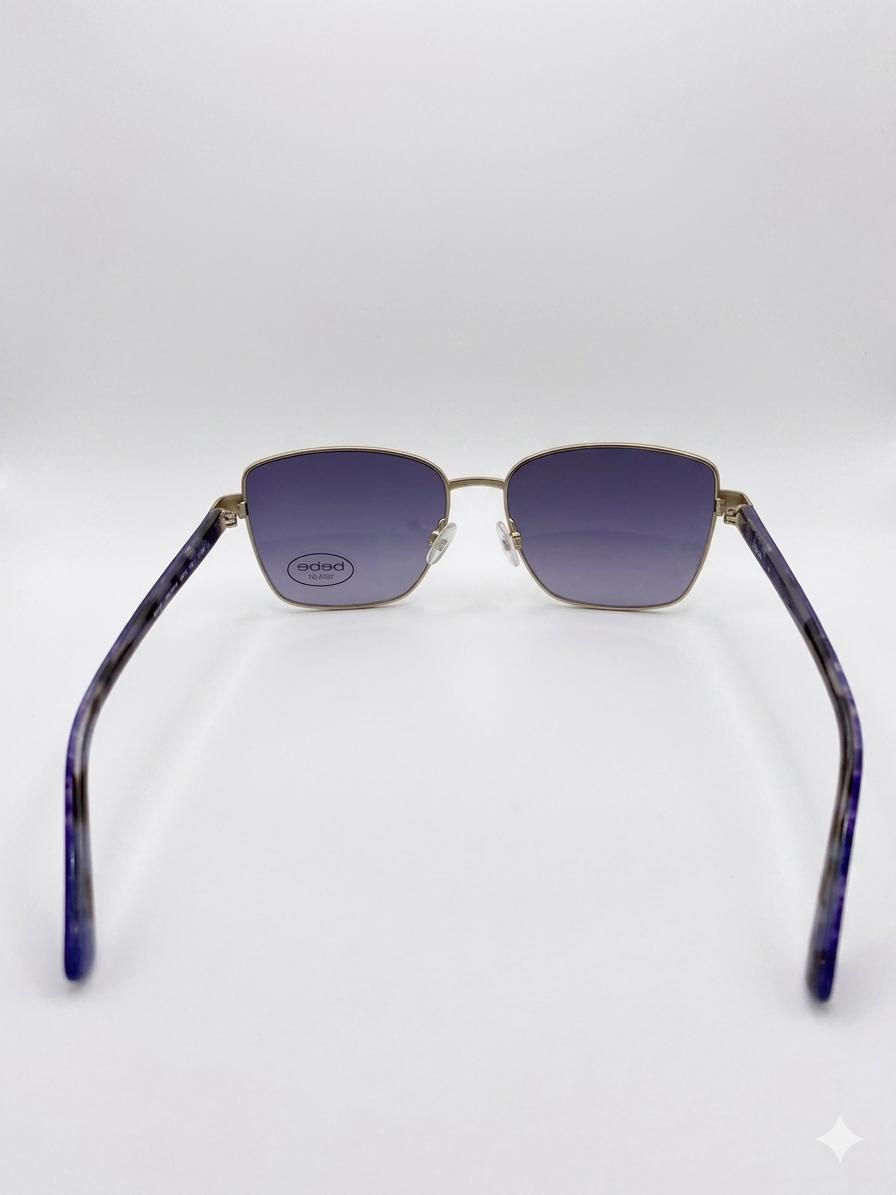 Gafas de Sol Bebe para Mujer – Montura Metálica Dorada con Patillas de Carey Morado y Lentes Degradados